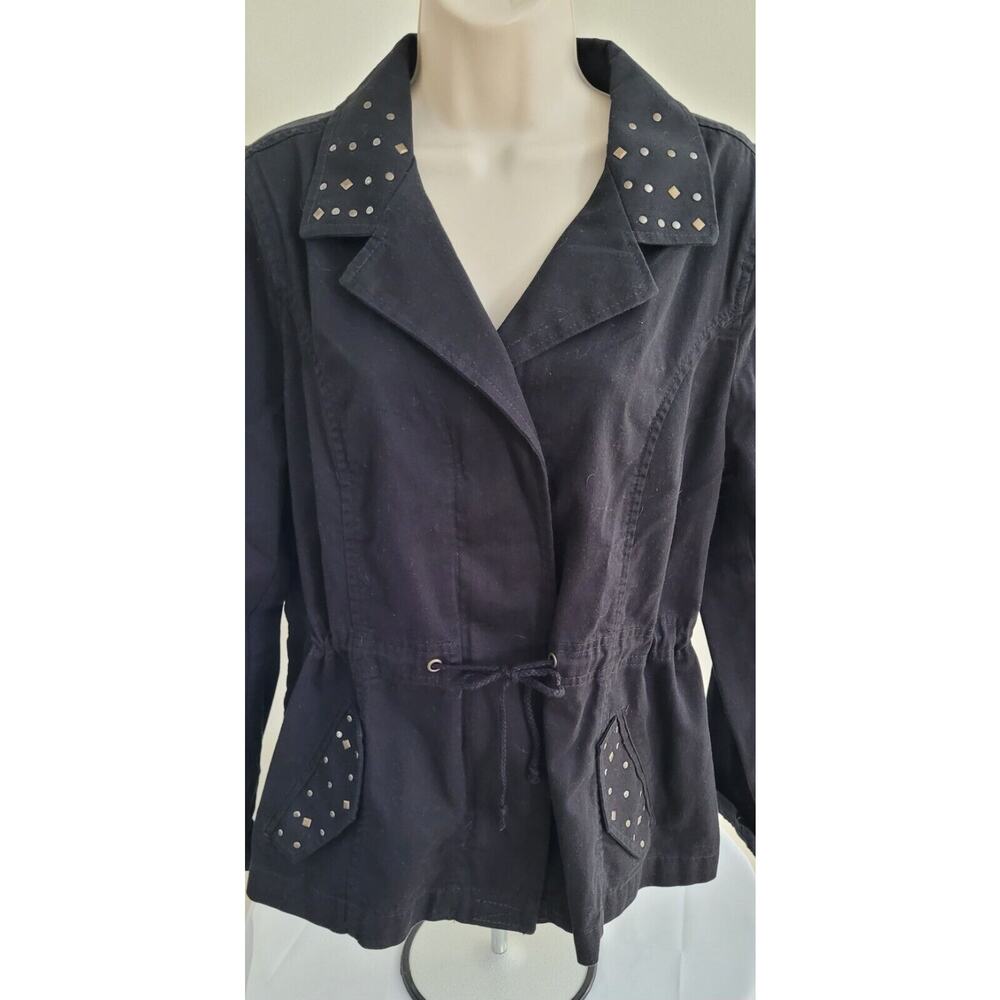 RELATIVITY Women's Tie Waist w/Bronze Metal Accents Black Outerwear Jacket-Sz Lg - Picture 3 of 9